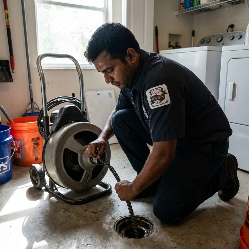Floor drain being cleaned in a Mulberry house